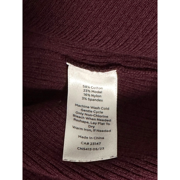 Talbots Burgundy Ribbed Cotton Blend Crew Neck Long Sleeve Sweater Petite Small - Picture 6 of 6